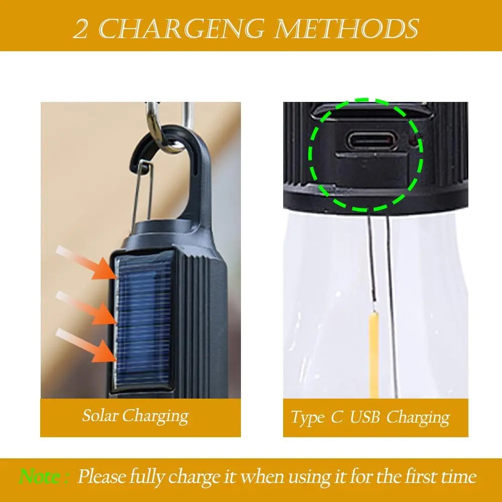 Bec LED Portabil Reîncărcabil – Panou Solar și USB-C